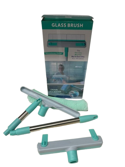 SPATOLA LAVAVETRI GLASS BRUSH PULITORE PER VETRI CON 2 ASTE O ASTA ALLUNGABILE RACCOGLIE L'ACQUA