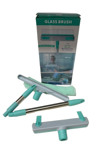 SPATOLA LAVAVETRI GLASS BRUSH PULITORE PER VETRI CON 2 ASTE O ASTA ALLUNGABILE RACCOGLIE L'ACQUA