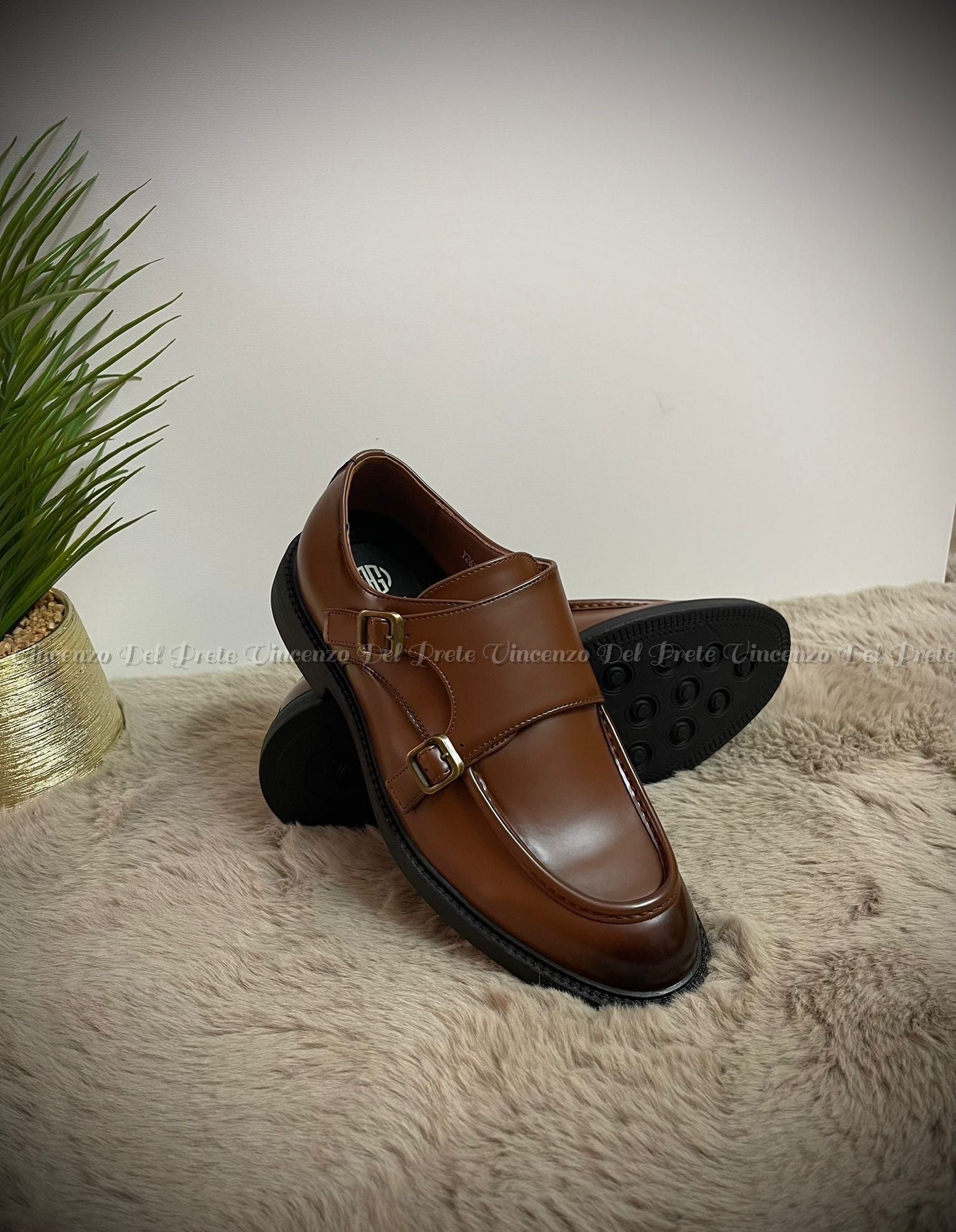 MOCASSINI CON DOPPIA FIBIA IN PELLE CON SUOLA IN GOMMA