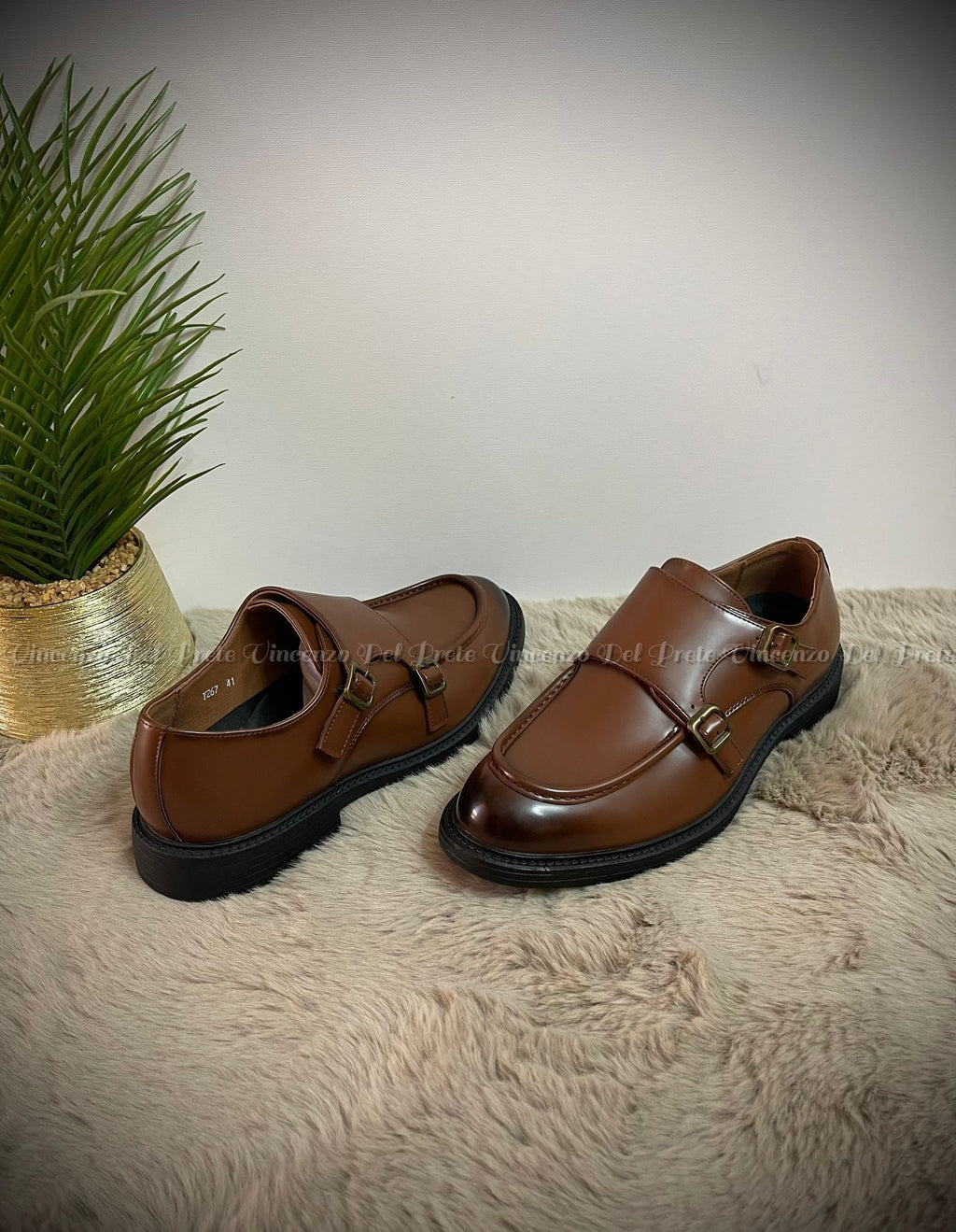 MOCASSINI CON DOPPIA FIBIA IN PELLE CON SUOLA IN GOMMA