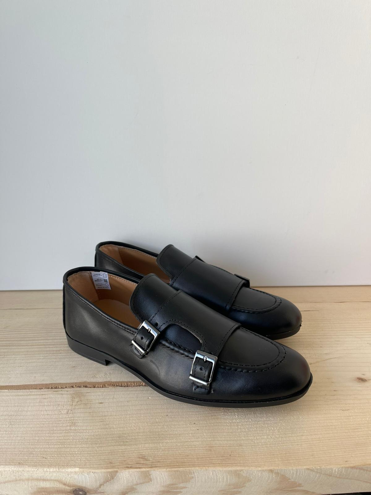 SCARPE MOCASSINO IN VERA PELLE MADE IN ITALY DOPPIA FIBBIA FONDO IN GOMMA