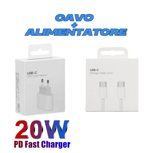 ALIMENTATORE DI CARICA + CAVO APPLE USB TYPE-C C FAST 20W CARICATORE SPINA