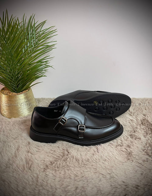 MOCASSINI CON DOPPIA FIBIA IN PELLE CON SUOLA IN GOMMA