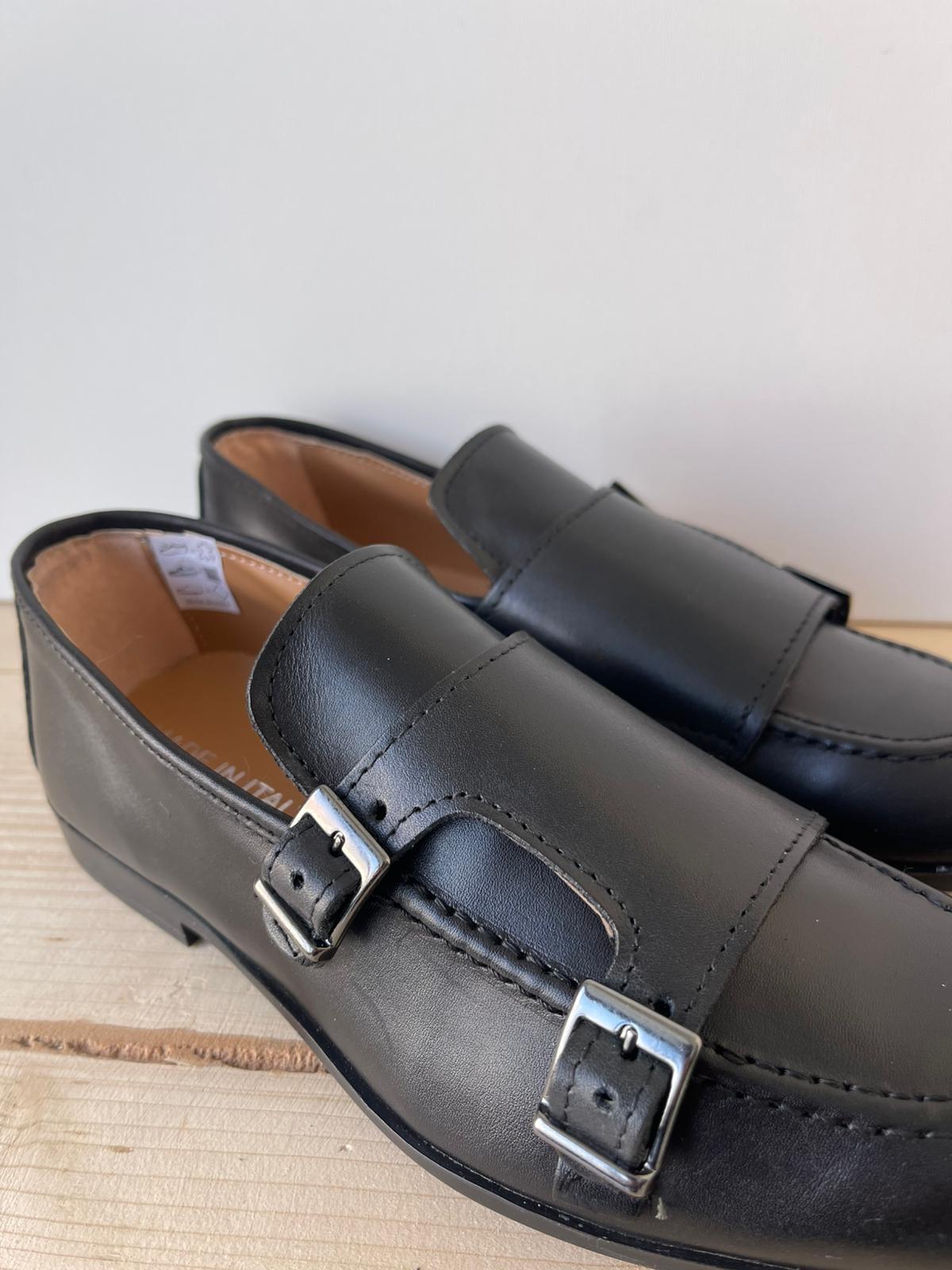 SCARPE MOCASSINO IN VERA PELLE MADE IN ITALY DOPPIA FIBBIA FONDO IN GOMMA