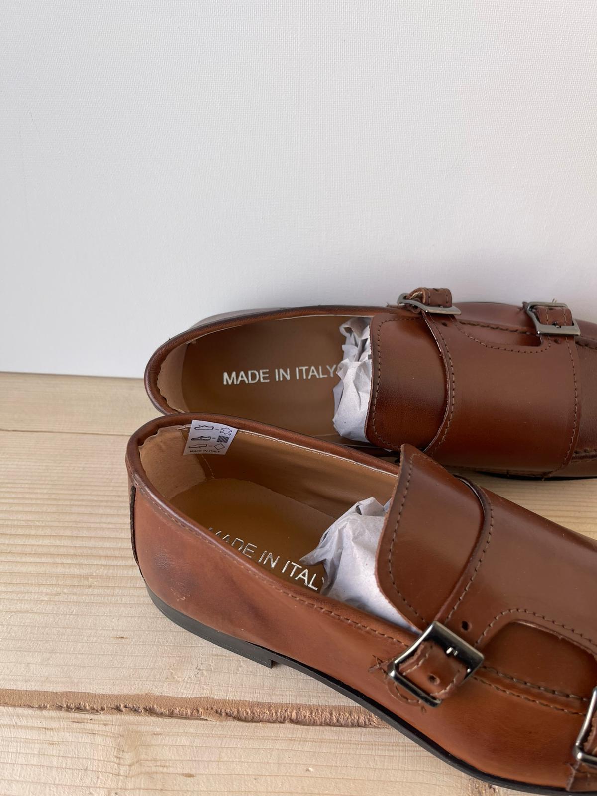 SCARPE MOCASSINO IN VERA PELLE MADE IN ITALY DOPPIA FIBBIA FONDO IN GOMMA