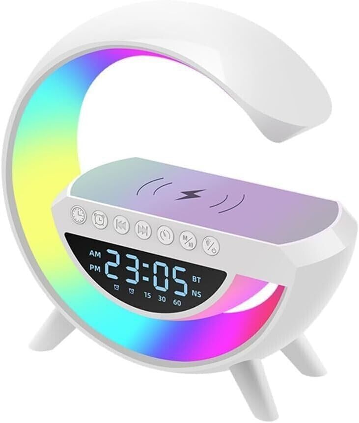 CASSA LED BLUETOOTH CON LAMPADA E CARICATORE WIRELESS CON OROLOGIO E SVEGLIA