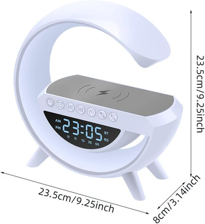 CASSA LED BLUETOOTH CON LAMPADA E CARICATORE WIRELESS CON OROLOGIO E SVEGLIA