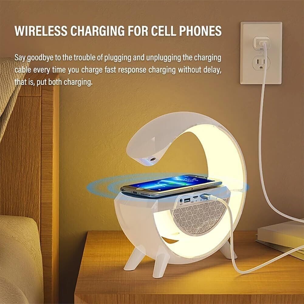 CASSA LED BLUETOOTH CON LAMPADA E CARICATORE WIRELESS CON OROLOGIO E SVEGLIA