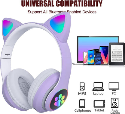 CUFFIE BLUETOOTH WIRELESS GAMING AURICOLARE LED ORECCHIE GATTO IPHONE SMARTPHONE
