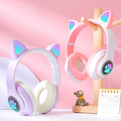 CUFFIE BLUETOOTH WIRELESS GAMING AURICOLARE LED ORECCHIE GATTO IPHONE SMARTPHONE