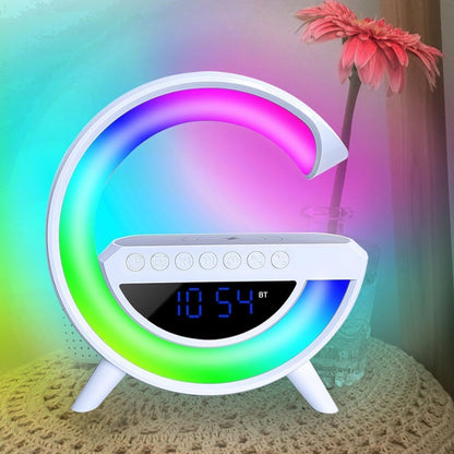 CASSA LED BLUETOOTH CON LAMPADA E CARICATORE WIRELESS CON OROLOGIO E SVEGLIA