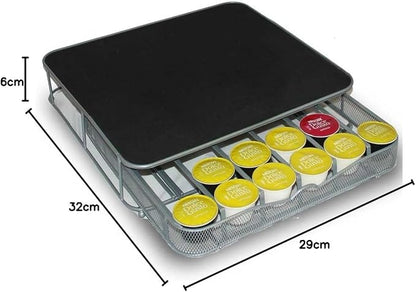 CASSETTO PORTA CAPSULE CAFFE ORGANIZER DISPENSER IN METALLO APRIBILE 30/60 POSTI