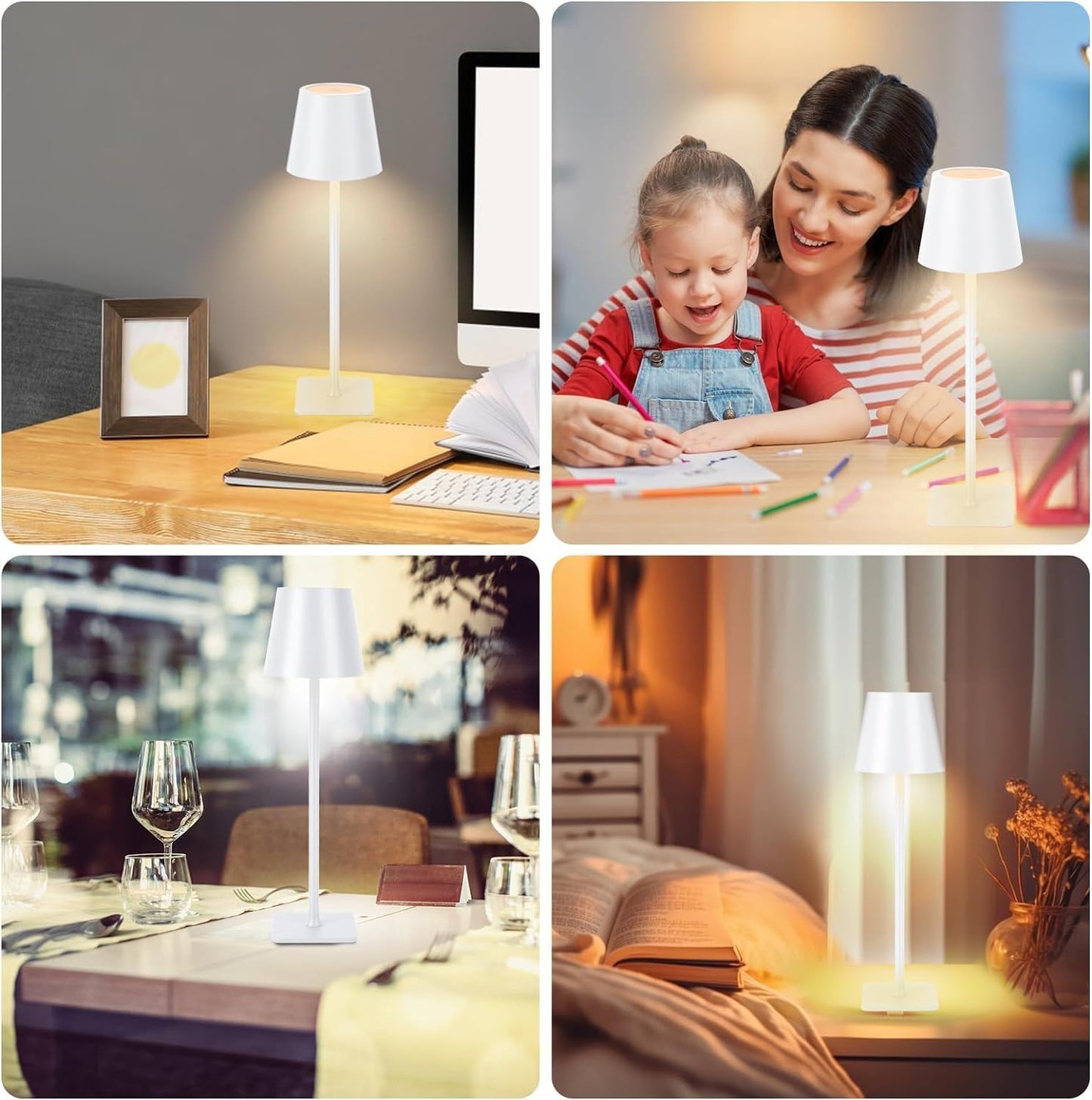 LAMPADA DA TAVOLO LED RICARICABILE TOUCH REGOLABILE BAR CASA HOTEL - BIANCO