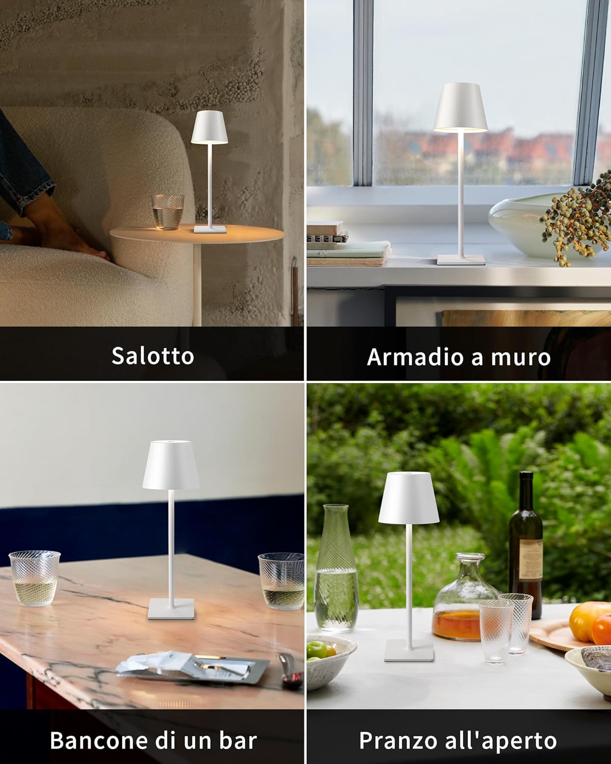 LAMPADA DA TAVOLO LED RICARICABILE TOUCH REGOLABILE BAR CASA HOTEL - BIANCO