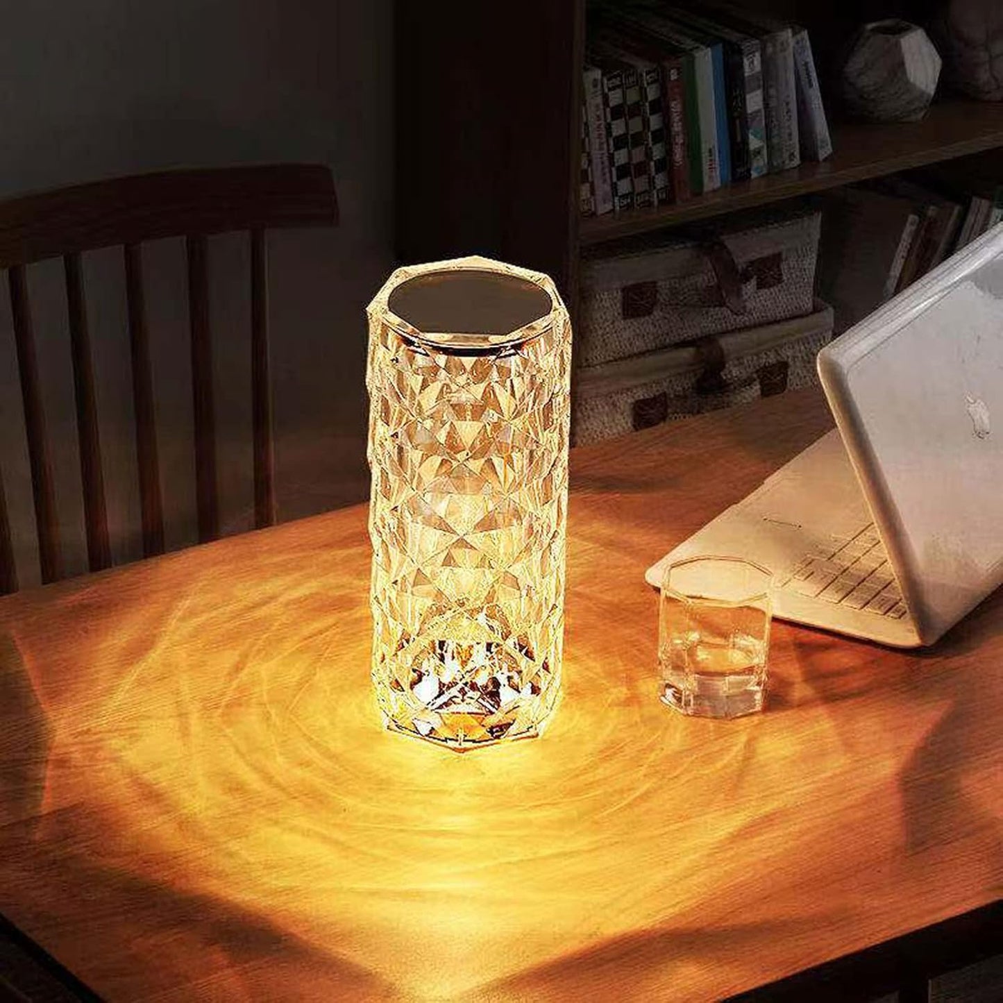 LAMPADA DA TAVOLO RICARICABILE CON USB LED RGB ROSA DIAMOND EFFETTO VETRO TOUCH