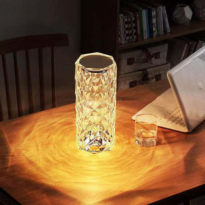 LAMPADA DA TAVOLO RICARICABILE CON USB LED RGB ROSA DIAMOND EFFETTO VETRO TOUCH