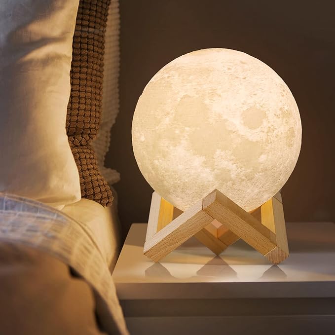 LAMPADA DA TAVOLO A FORMA DI LUNA LUCE NATURALE LUNARE LED USB BAR CASA HOTEL