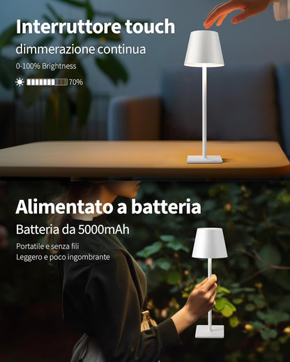 LAMPADA DA TAVOLO LED RICARICABILE TOUCH REGOLABILE BAR CASA HOTEL - BIANCO