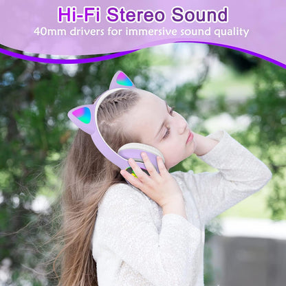 CUFFIE BLUETOOTH WIRELESS GAMING AURICOLARE LED ORECCHIE GATTO IPHONE SMARTPHONE