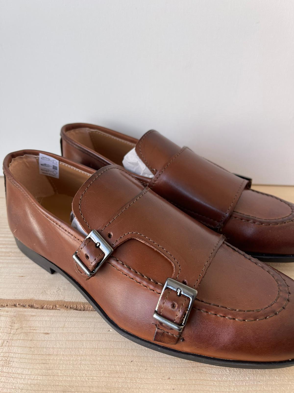 SCARPE MOCASSINO IN VERA PELLE MADE IN ITALY DOPPIA FIBBIA FONDO IN GOMMA