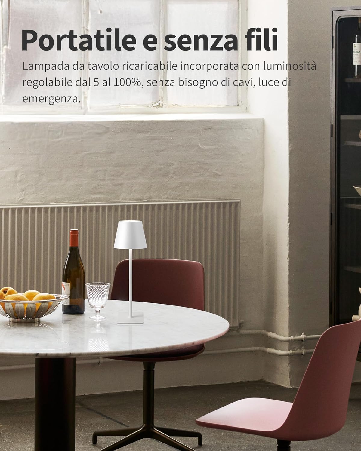 LAMPADA DA TAVOLO LED RICARICABILE TOUCH REGOLABILE BAR CASA HOTEL - BIANCO