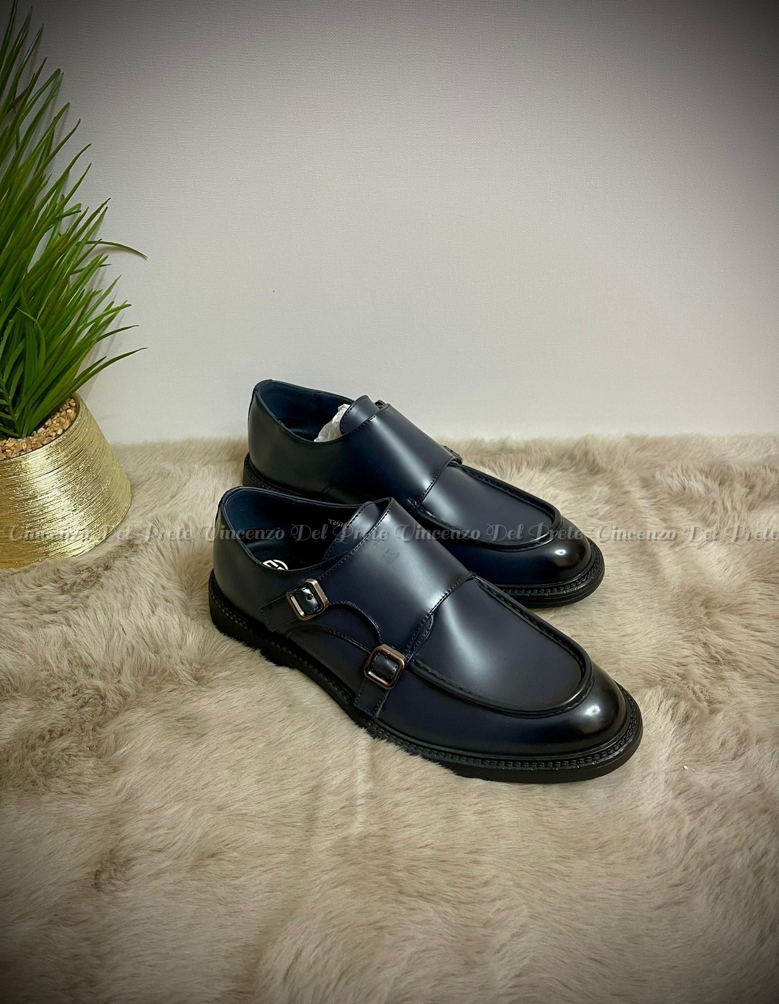 MOCASSINI CON DOPPIA FIBIA IN PELLE CON SUOLA IN GOMMA