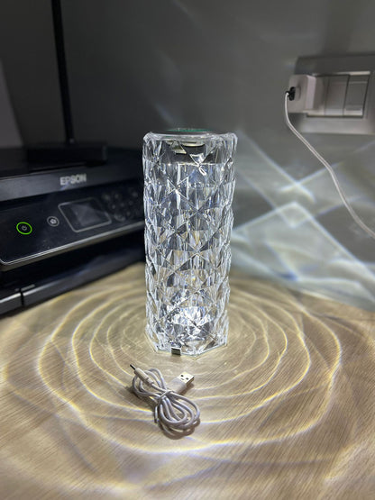 LAMPADA DA TAVOLO RICARICABILE CON USB LED RGB ROSA DIAMOND EFFETTO VETRO TOUCH