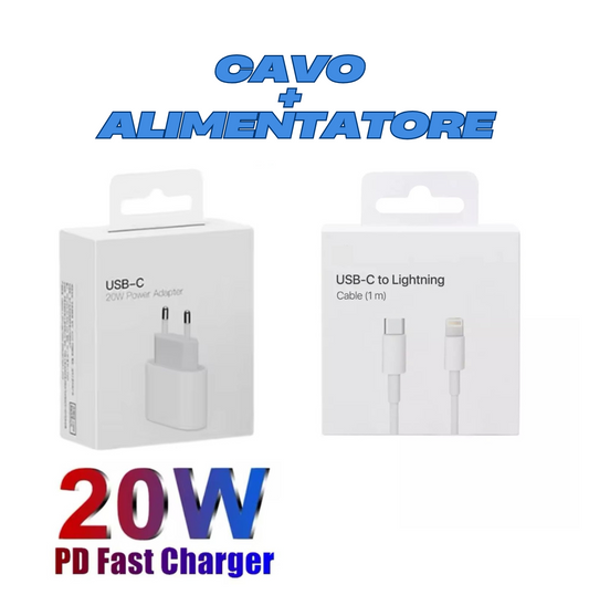 ALIMENTATORE DI CARICA + CAVO APPLE USB TYPE-C FAST 20W CARICATORE SPINA