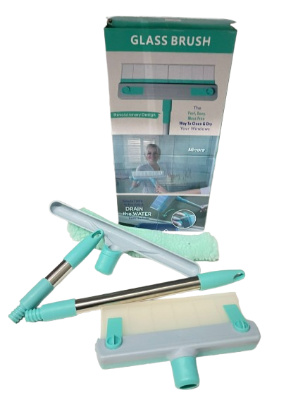 SPATOLA LAVAVETRI GLASS BRUSH PULITORE PER VETRI CON 2 ASTE O ASTA ALLUNGABILE RACCOGLIE L'ACQUA