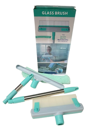 SPATOLA LAVAVETRI GLASS BRUSH PULITORE PER VETRI CON 2 ASTE O ASTA ALLUNGABILE RACCOGLIE L'ACQUA