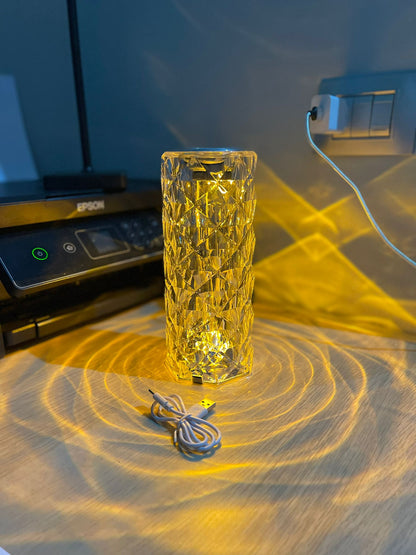 LAMPADA DA TAVOLO RICARICABILE CON USB LED RGB ROSA DIAMOND EFFETTO VETRO TOUCH