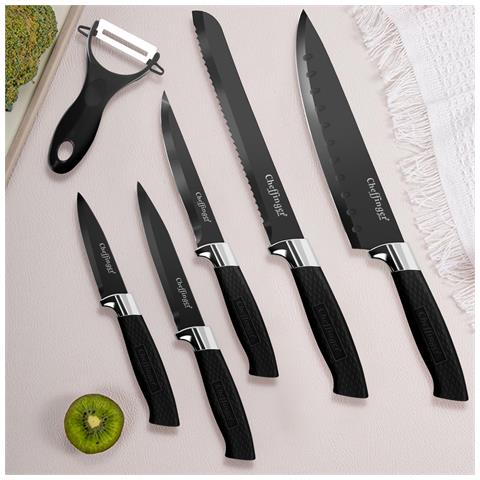 SET COLTELLI CHEFFINGER 6 PEZZI CON LAMA IN ACCIAIO INOX SCATOLA MAGNETICA NERO