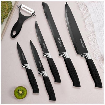 SET COLTELLI CHEFFINGER 6 PEZZI CON LAMA IN ACCIAIO INOX SCATOLA MAGNETICA NERO