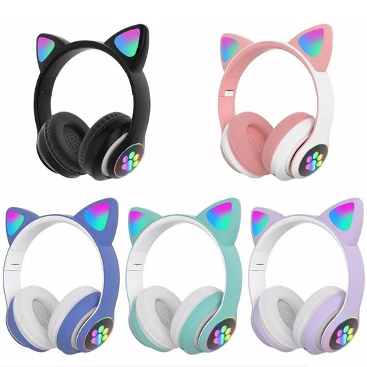 CUFFIE BLUETOOTH WIRELESS GAMING AURICOLARE LED ORECCHIE GATTO IPHONE SMARTPHONE