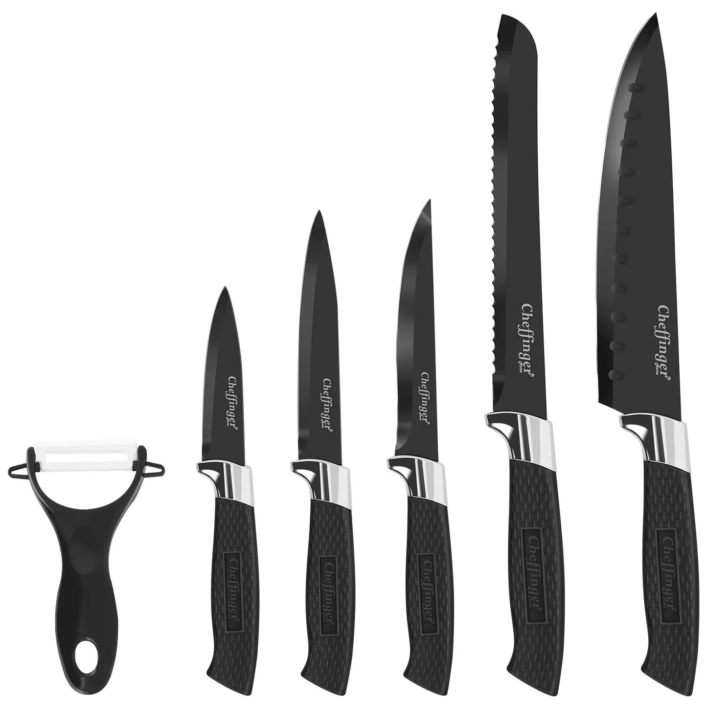 SET COLTELLI CHEFFINGER 6 PEZZI CON LAMA IN ACCIAIO INOX SCATOLA MAGNETICA NERO