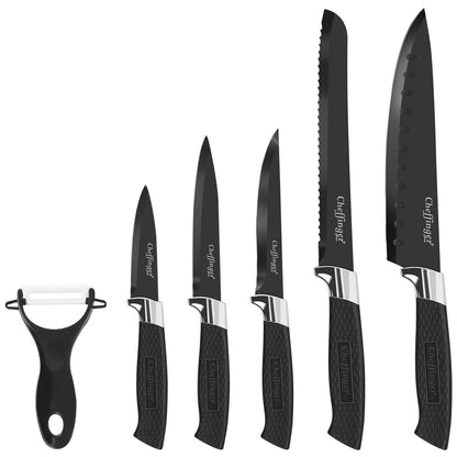 SET COLTELLI CHEFFINGER 6 PEZZI CON LAMA IN ACCIAIO INOX SCATOLA MAGNETICA NERO