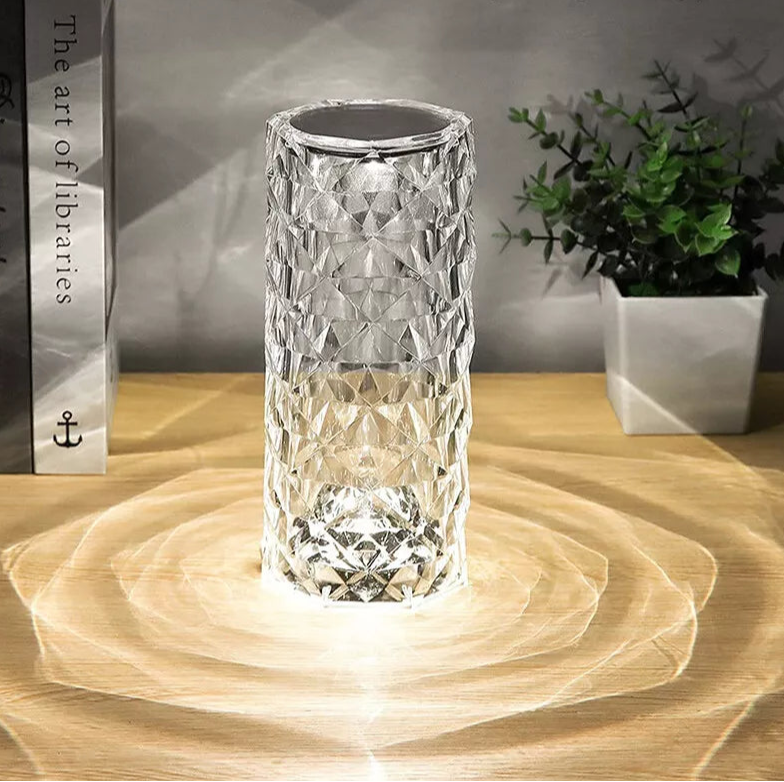 LAMPADA DA TAVOLO RICARICABILE CON USB LED RGB ROSA DIAMOND EFFETTO VETRO TOUCH