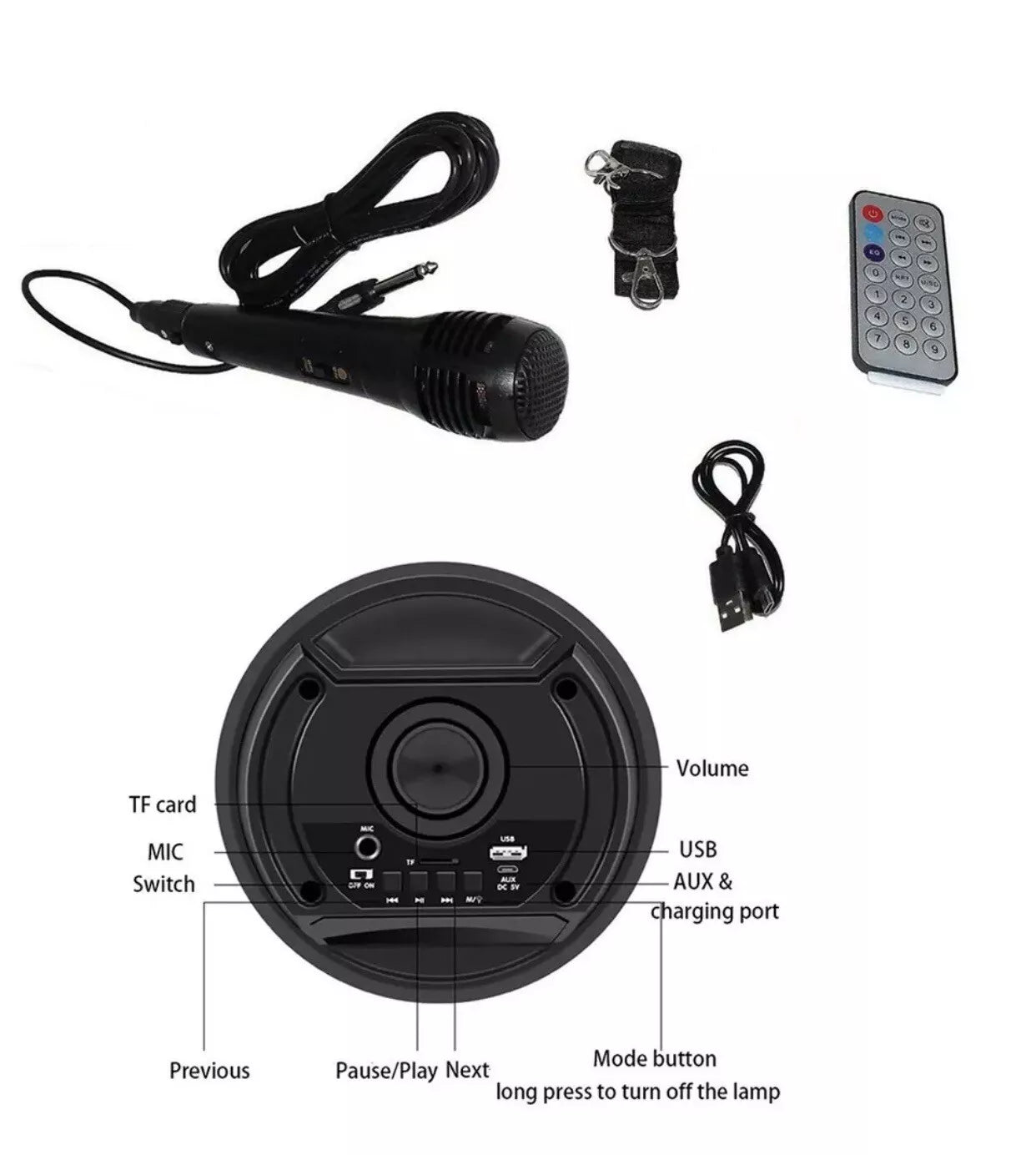 CASSA PORTATILE BLUETOOTH LED ALTOPARLANTE CON MICROFONO RADIO FM RICARICABILE