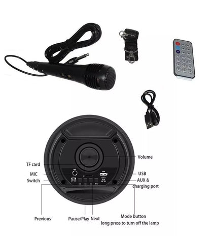 CASSA PORTATILE BLUETOOTH LED ALTOPARLANTE CON MICROFONO RADIO FM RICARICABILE