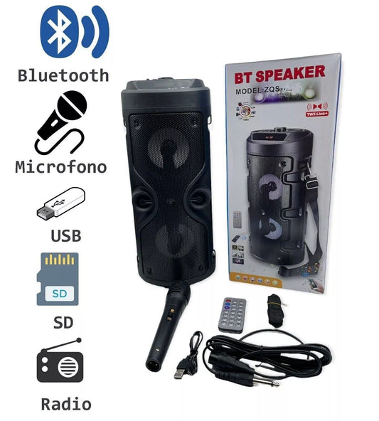 CASSA PORTATILE BLUETOOTH LED ALTOPARLANTE CON MICROFONO RADIO FM RICARICABILE